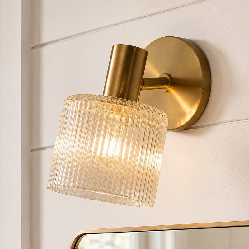 Caris Modern Brass Cylinder Glass Wall Sconce