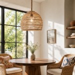 Laura Bohemian Style Bleached Rattan Pendant Light