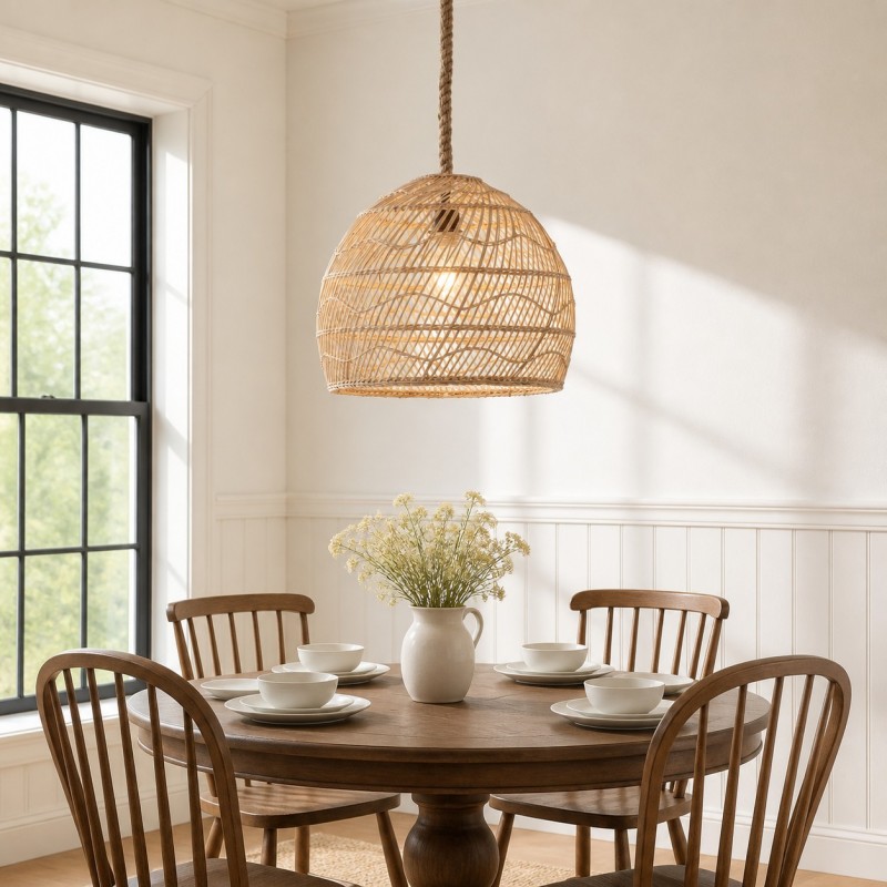 Laura Bohemian Style Bleached Rattan Pendant Light