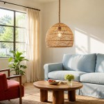 Laura Bohemian Style Bleached Rattan Pendant Light
