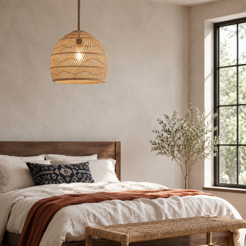 Laura Bohemian Style Bleached Rattan Pendant Light