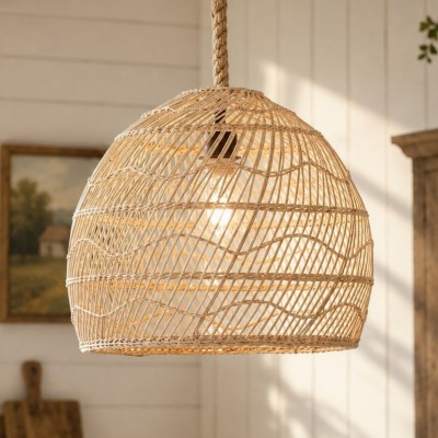 Laura Bohemian Style Bleached Rattan Pendant Light