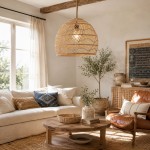 Laura Bohemian Style Bleached Rattan Pendant Light
