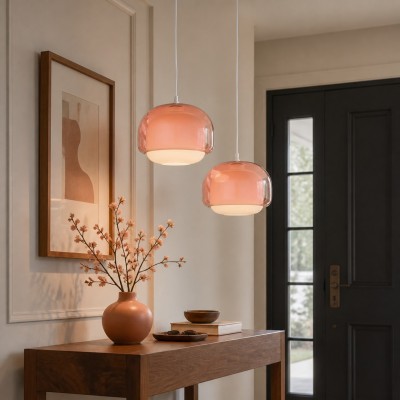 Vexlynn Scandinavian Round Dual-Layer Tinted Glass Pendant Light