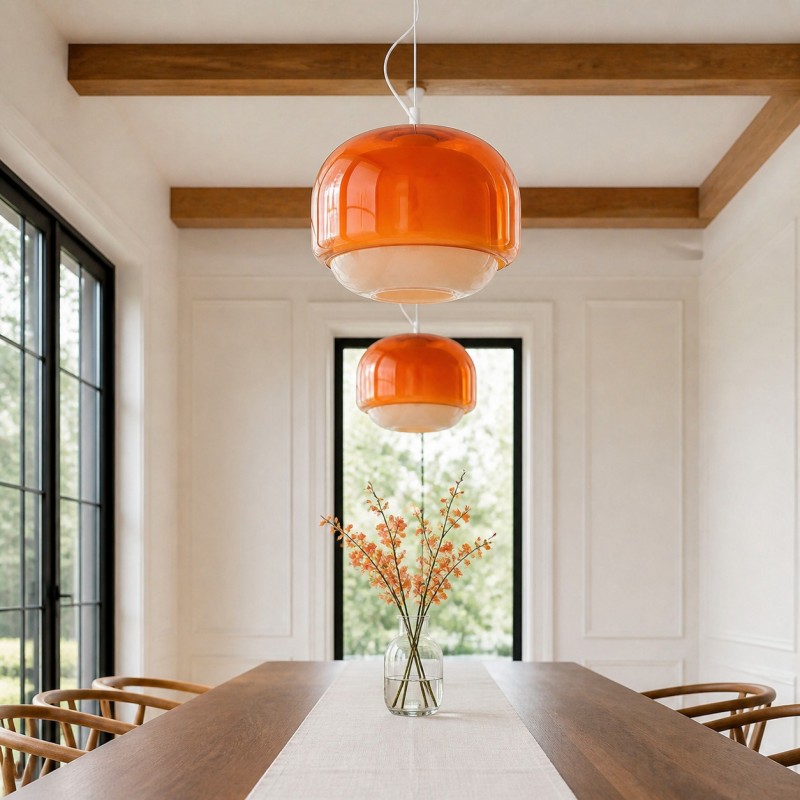 Vexlynn Scandinavian Round Dual-Layer Tinted Glass Pendant Light