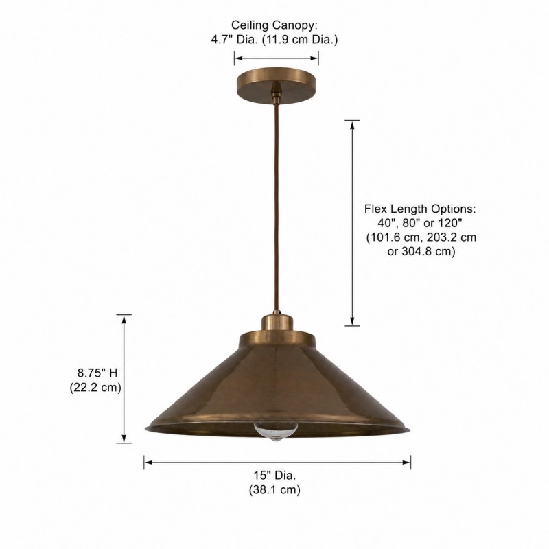 Galilea Retro Antique Brass Cone Shade Pendant Light