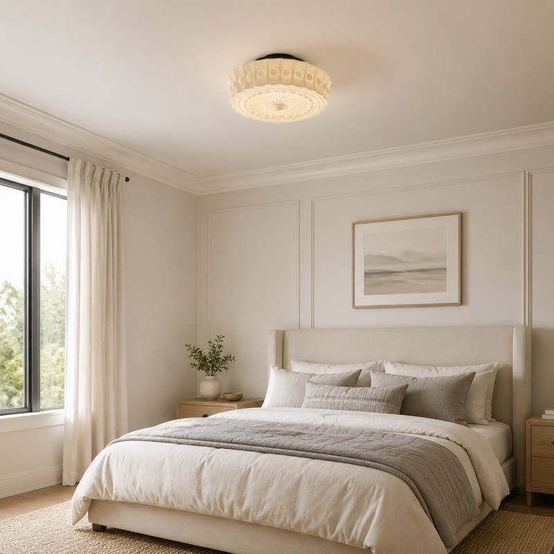 Raymond Vintage Art Semi Flush Mount Milky Glass Ceiling Light
