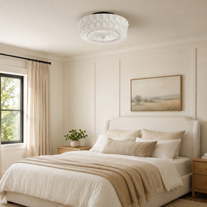 Raymond Vintage Art Semi Flush Mount Milky Glass Ceiling Light