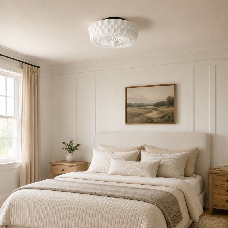 Raymond Vintage Art Semi Flush Mount Milky Glass Ceiling Light