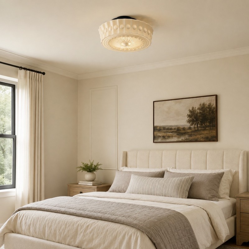 Raymond Vintage Art Semi Flush Mount Milky Glass Ceiling Light