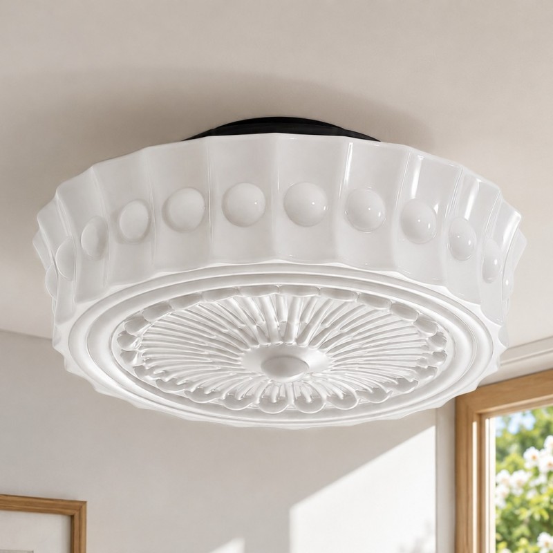 Raymond Vintage Art Semi Flush Mount Milky Glass Ceiling Light