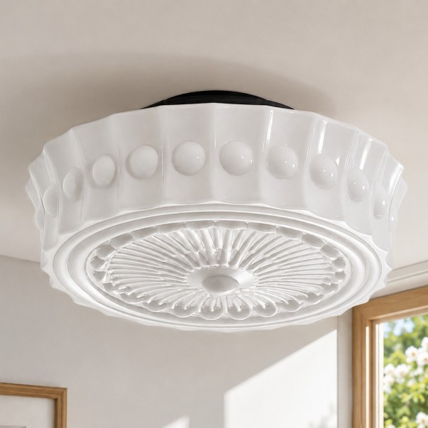 Raymond Vintage Art Semi Flush Mount Milky Glass Ceiling Light