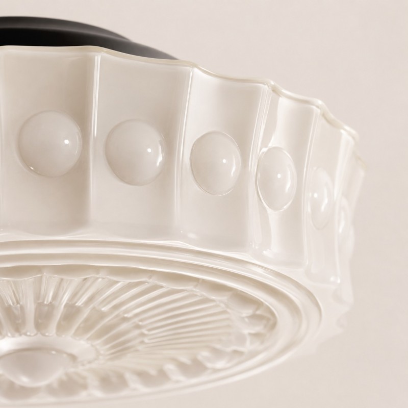 Raymond Vintage Art Semi Flush Mount Milky Glass Ceiling Light