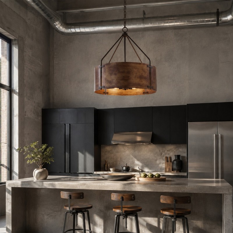 Ojaswi Rustic Bronze Industrial Pendant Light with Drum Shade