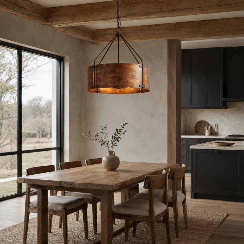 Ojaswi Rustic Bronze Industrial Pendant Light with Drum Shade