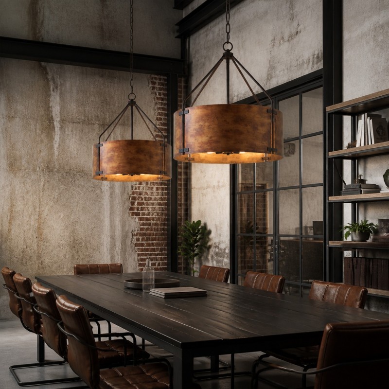 Ojaswi Rustic Bronze Industrial Pendant Light with Drum Shade