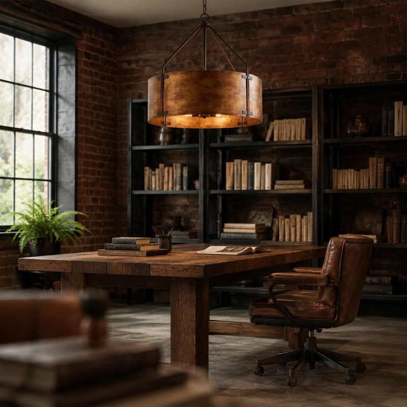 Ojaswi Rustic Bronze Industrial Pendant Light with Drum Shade