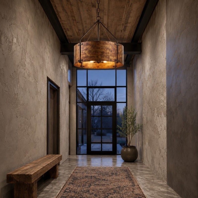 Ojaswi Rustic Bronze Industrial Pendant Light with Drum Shade