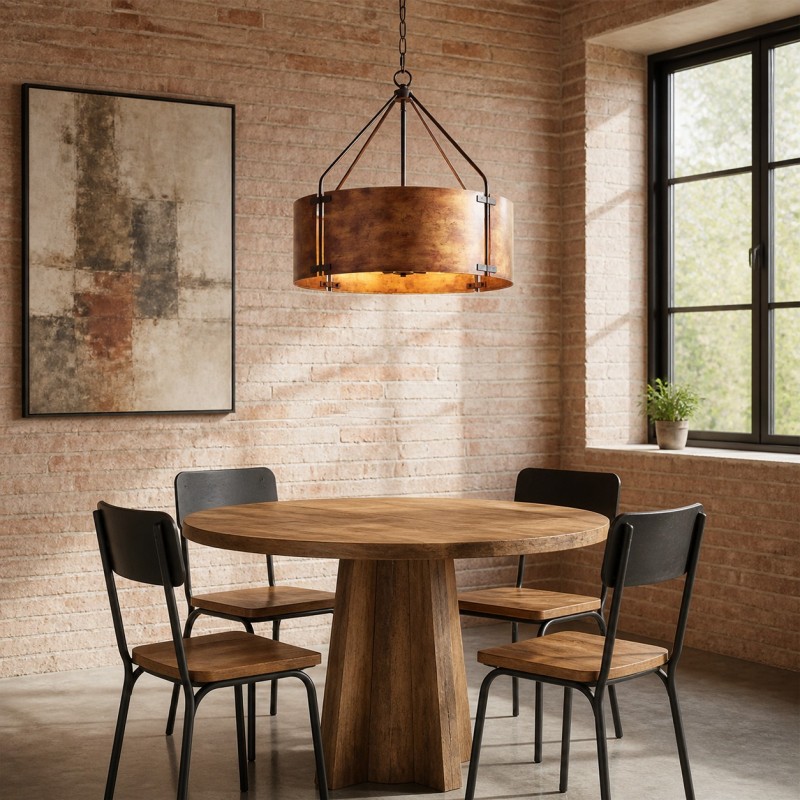 Ojaswi Rustic Bronze Industrial Pendant Light with Drum Shade