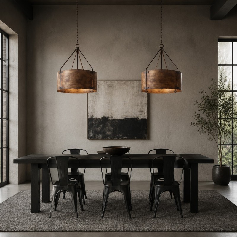 Ojaswi Rustic Bronze Industrial Pendant Light with Drum Shade