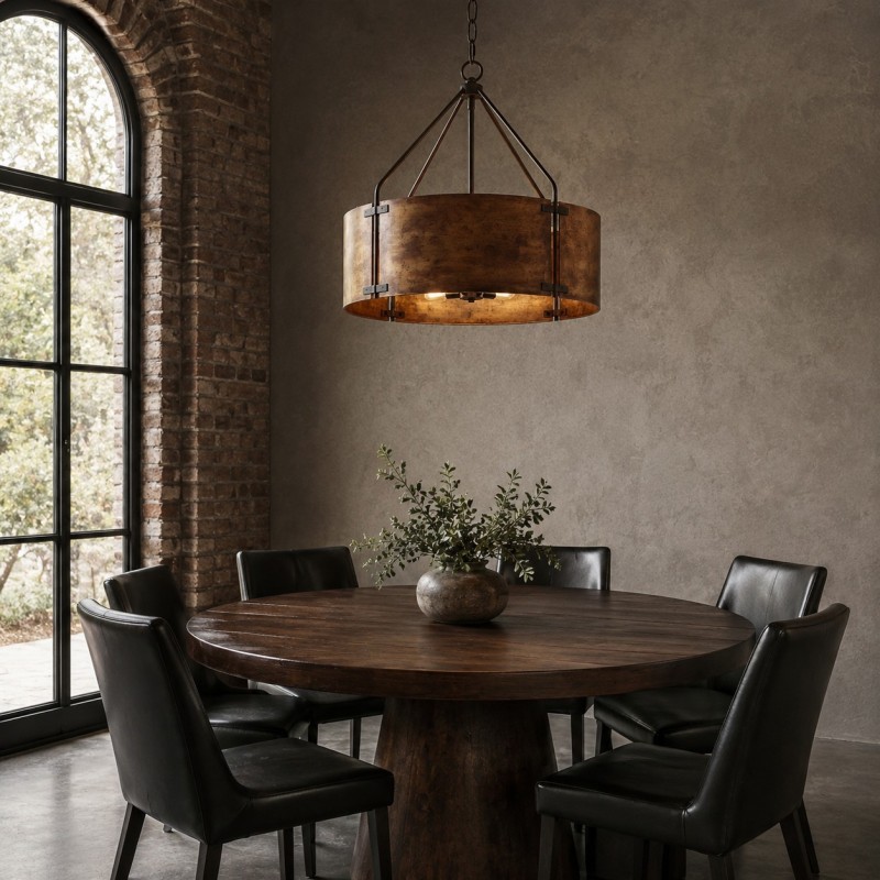 Ojaswi Rustic Bronze Industrial Pendant Light with Drum Shade