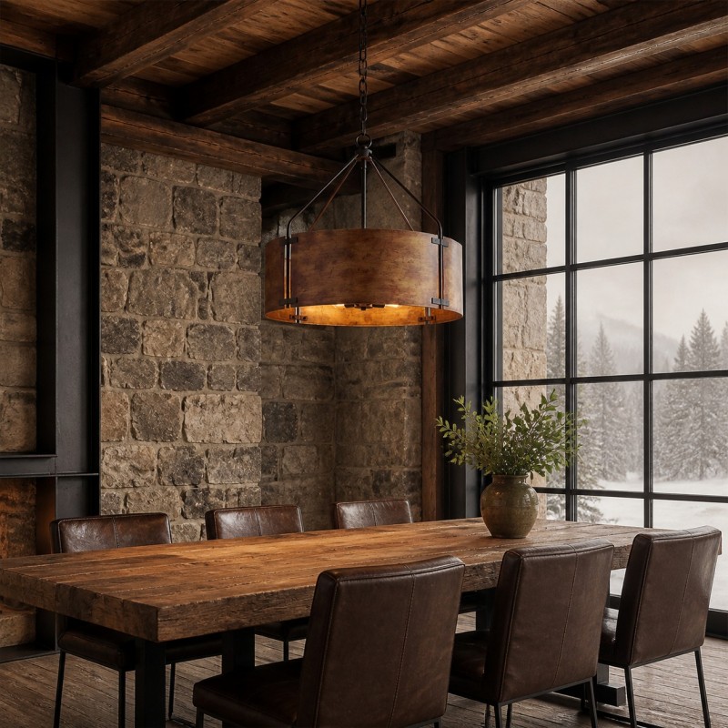 Ojaswi Rustic Bronze Industrial Pendant Light with Drum Shade