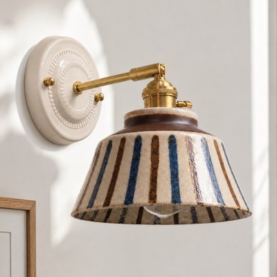 Colin Vintage Decorative Pattern Ceramic Brass Wall Sconce