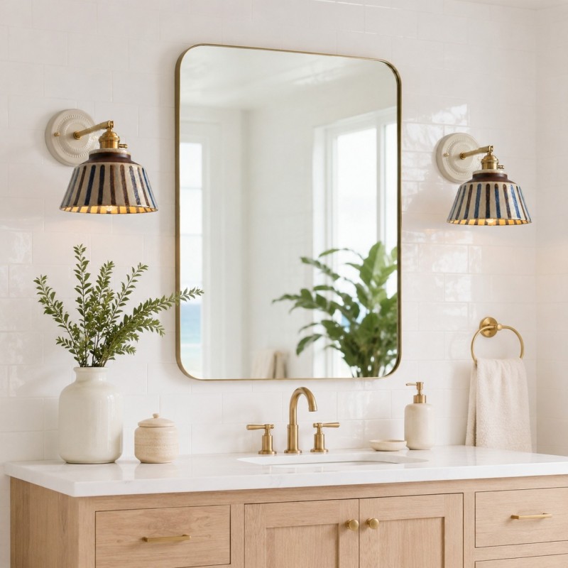 Colin Vintage Decorative Pattern Ceramic Brass Wall Sconce