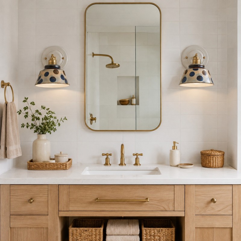 Colin Vintage Decorative Pattern Ceramic Brass Wall Sconce