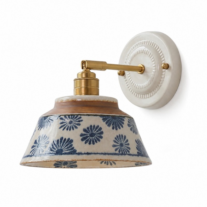 Colin Vintage Decorative Pattern Ceramic Brass Wall Sconce