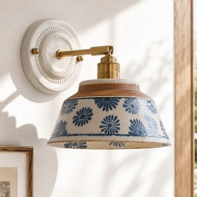 Colin Vintage Decorative Pattern Ceramic Brass Wall Sconce