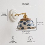 Colin Vintage Decorative Pattern Ceramic Brass Wall Sconce