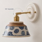 Colin Vintage Decorative Pattern Ceramic Brass Wall Sconce
