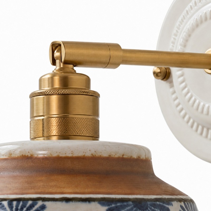 Colin Vintage Decorative Pattern Ceramic Brass Wall Sconce