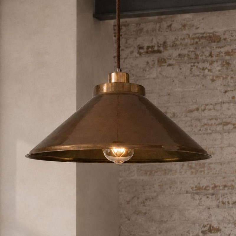 Galilea Retro Antique Brass Cone Shade Pendant Light