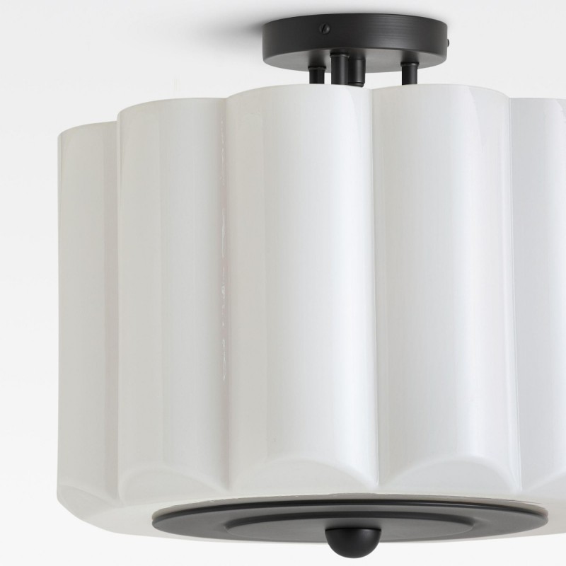 Hanahs Farmhouse Milk Glass Scalloped Shade Ceiling Light