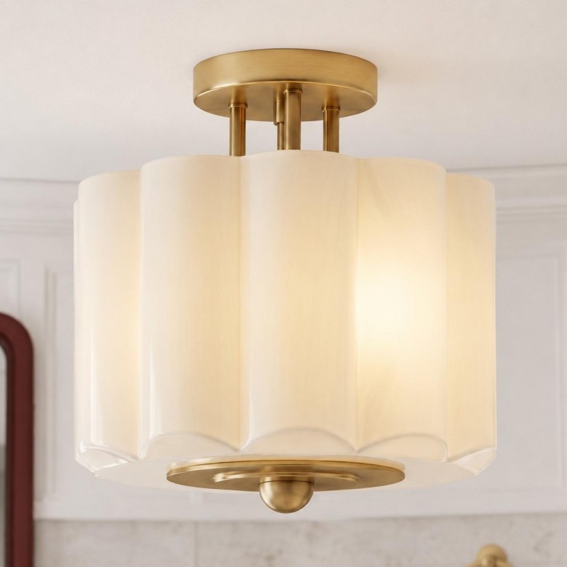 Hanahs Farmhouse Milk Glass Scalloped Shade Ceiling Light