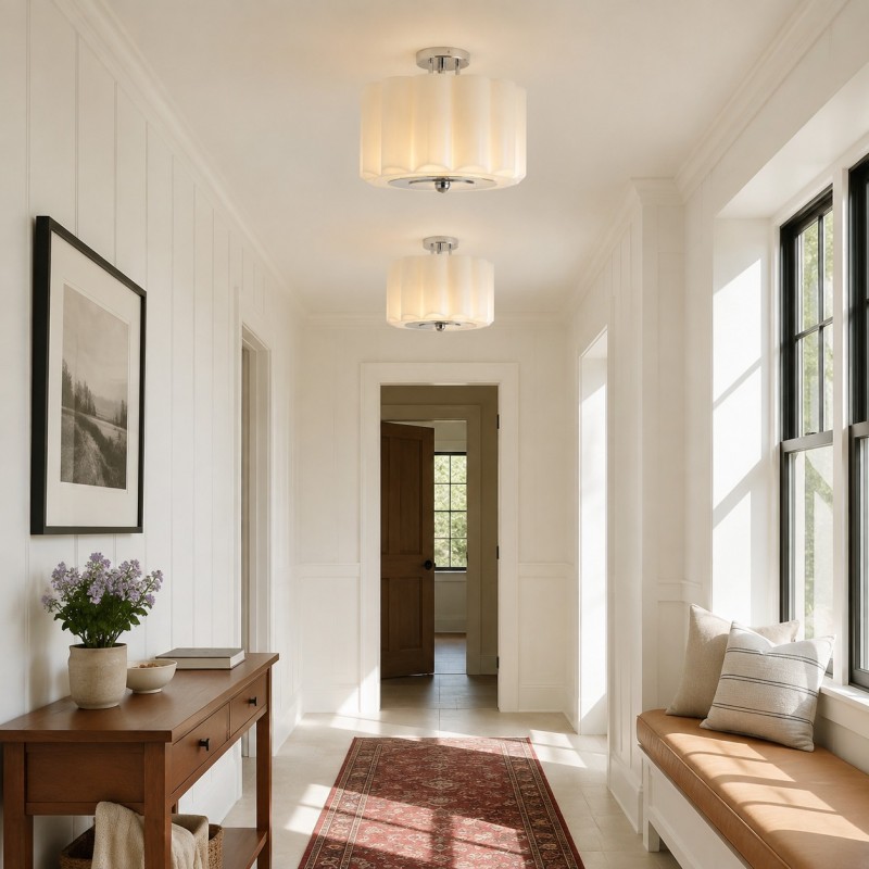 Hanahs Farmhouse Milk Glass Scalloped Shade Ceiling Light