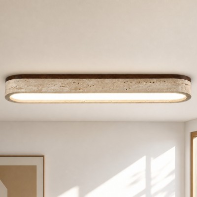Samue Travertine Wood Linear LED Flush Mount Ceiling Light