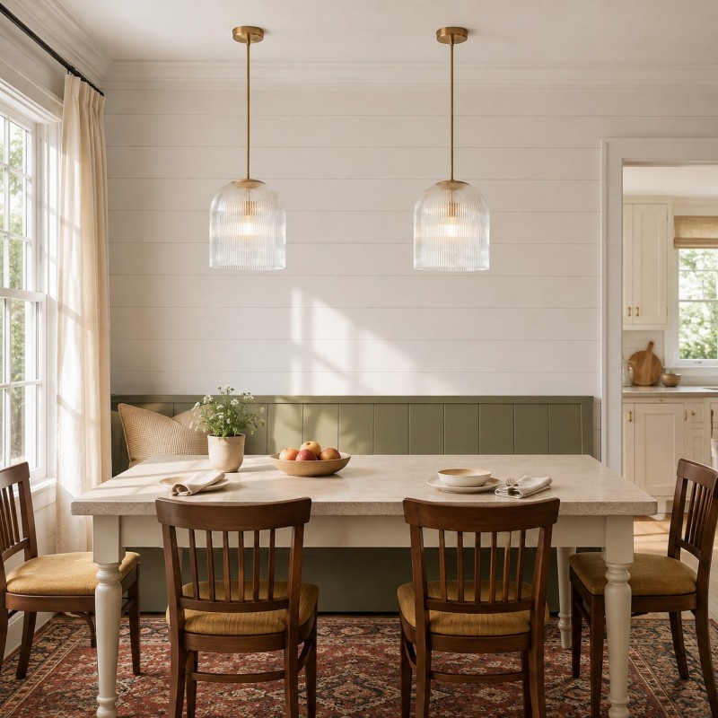 Alain Farmhouse Cooper Ribbed Glass Pendant Light