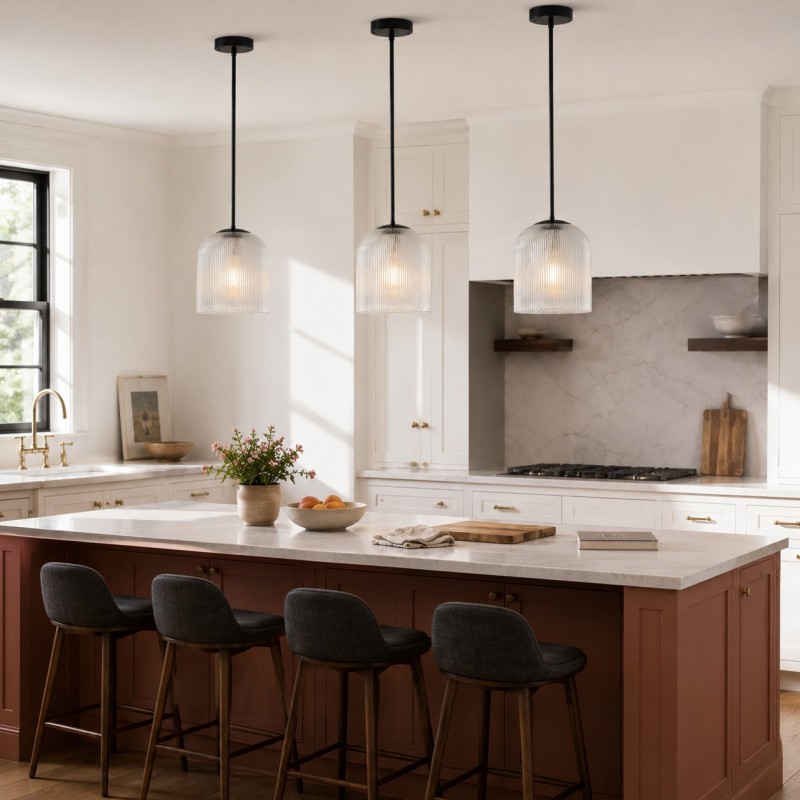 Alain Farmhouse Cooper Ribbed Glass Pendant Light