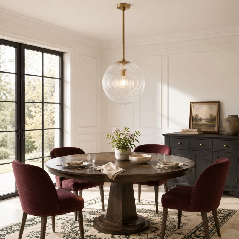 Alain Farmhouse Cooper Ribbed Glass Pendant Light