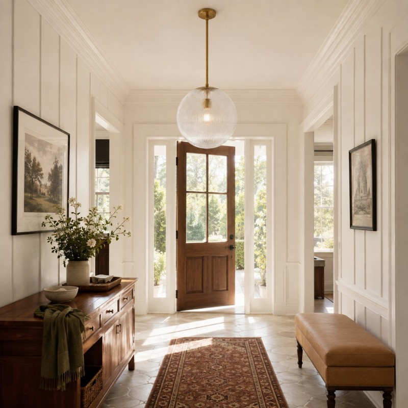 Alain Farmhouse Cooper Ribbed Glass Pendant Light