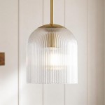 Alain Farmhouse Cooper Ribbed Glass Pendant Light For Dining Room & Kitchen