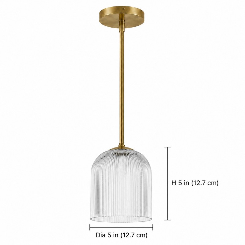 Alain Farmhouse Cooper Ribbed Glass Pendant Light For Dining Room & Kitchen