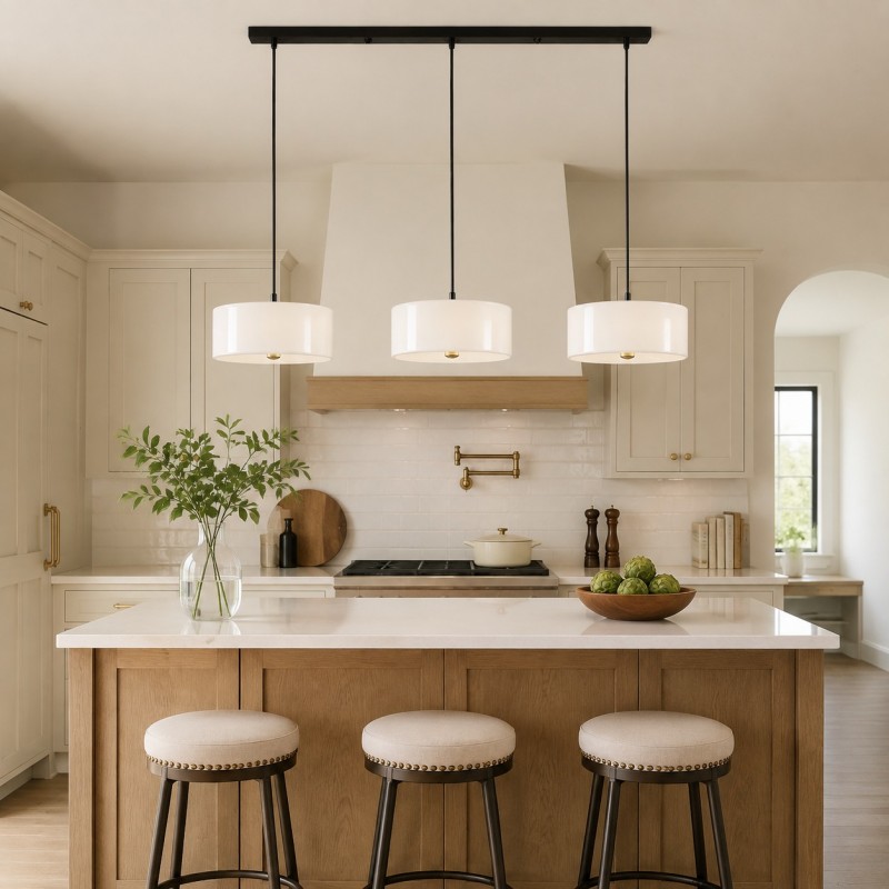 Xavier Modern Glossy Ceramic Drum Pendant Light