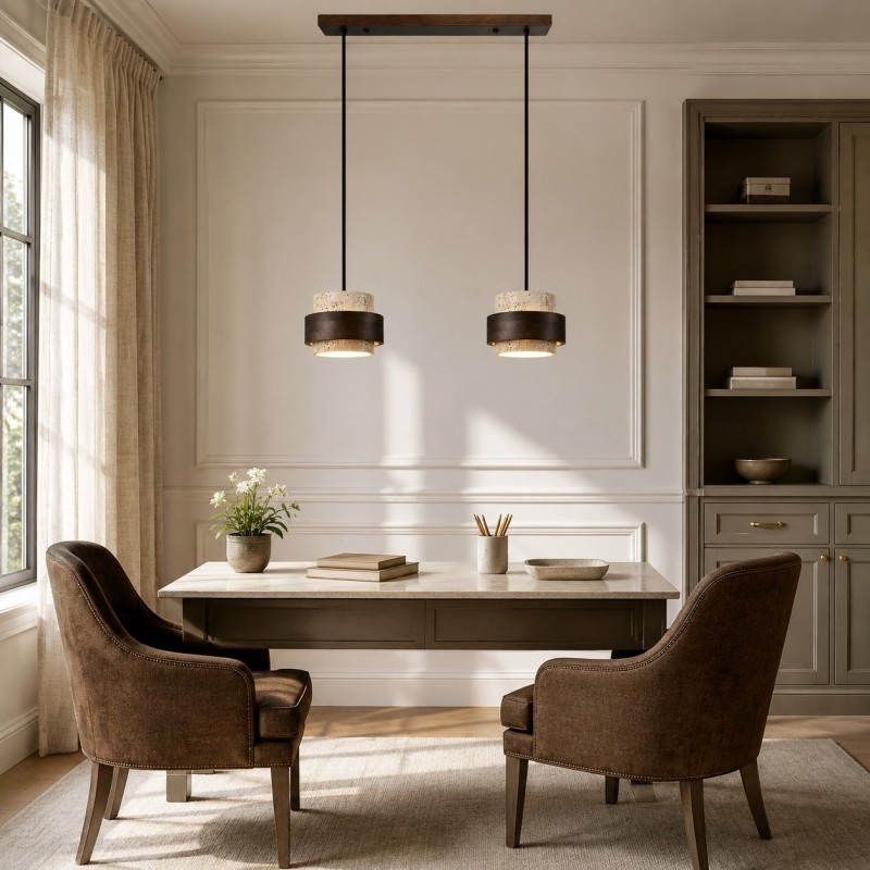 Timothy Wabi Sabi Cylindrical Travertine Pendant Light