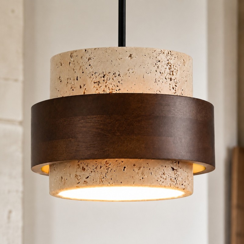 Timothy Wabi Sabi Cylindrical Travertine Pendant Light