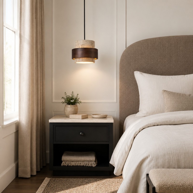 Timothy Wabi Sabi Cylindrical Travertine Pendant Light