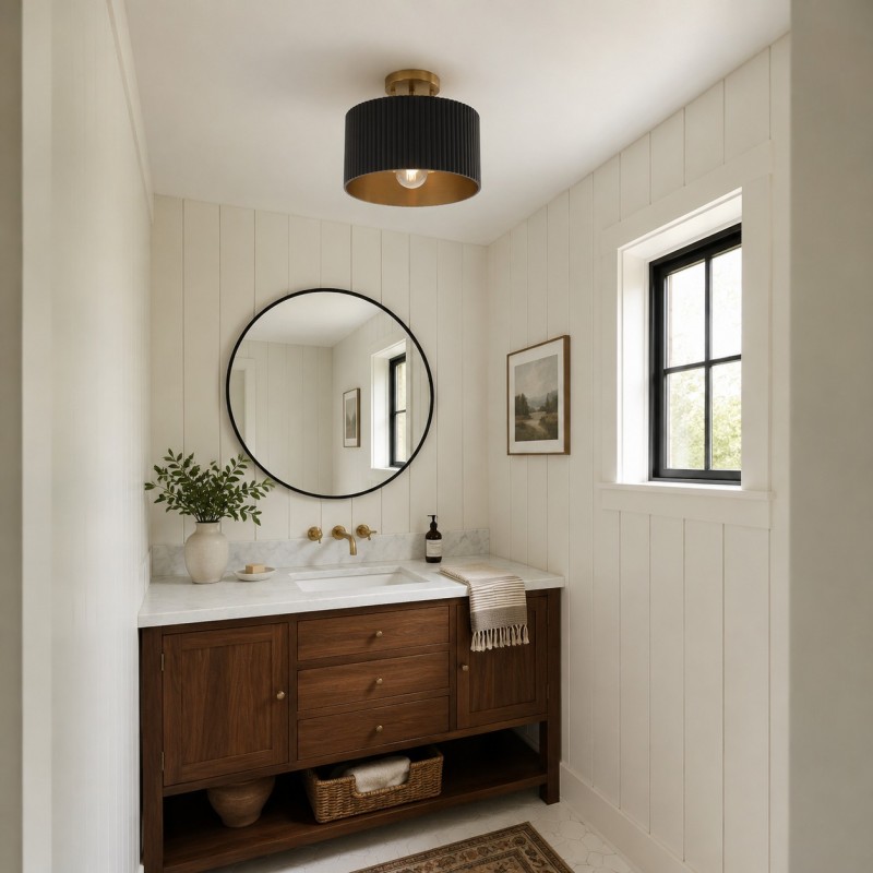 Jovani Farmhous Fluted Resin Drum Ceiling Light